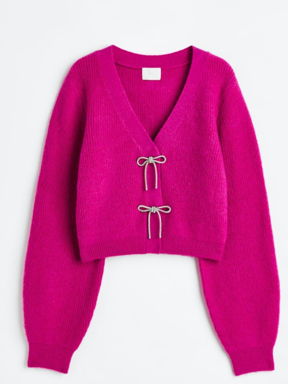 H&M Pink Sweater Cardigan Rhinestone Bow Size Small NWT